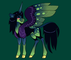 Size: 2600x2200 | Tagged: safe, artist:loryska, oc, oc only, changepony, hybrid, pony, green background, high res, interspecies offspring, magical lesbian spawn, offspring, parent:queen chrysalis, parent:rainbow dash, parents:chrysadash, simple background, solo