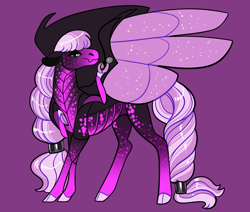 Size: 2600x2200 | Tagged: safe, artist:loryska, oc, oc only, changepony, hybrid, pony, female, high res, magical lesbian spawn, offspring, parent:queen chrysalis, parent:twilight sparkle, purple background, simple background, solo