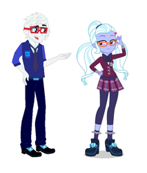 Size: 613x720 | Tagged: safe, artist:robertsonskywa1, sugarcoat, oc, equestria girls, g4, my little pony equestria girls: friendship games, canon x oc, clothes, couple, crossover, crossover shipping, crystal city wrecker uniform, crystal prep academy uniform, drift, glasses, holomatter avatar, school uniform, shipping, simple background, transformers, white background