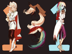 Size: 500x375 | Tagged: safe, artist:卯卯七, applejack, rainbow dash, earth pony, pegasus, pony, equestria girls, g4, female, lesbian, ship:appledash, shipping