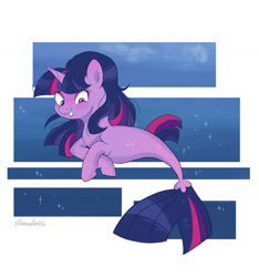 Size: 1024x1094 | Tagged: safe, artist:xxparadoxponyxx, twilight sparkle, merpony, pony, seapony (g4), unicorn, g4, blushing, cute, dorsal fin, female, fish tail, flowing mane, flowing tail, horn, ocean, seaponified, seapony twilight, simple background, smiling, solo, species swap, tail, underwater, water