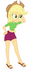 Size: 1280x3079 | Tagged: safe, artist:gmaplay, applejack, equestria girls, g4, applejack's hat, clothes, cowboy hat, feet, female, hand on hip, hat, sandals, simple background, solo, swimsuit, teeth, transparent background, vector