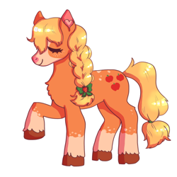 Size: 540x540 | Tagged: safe, artist:mabtis, applejack, earth pony, pony, g4, alternate design, bow, eyes closed, female, hair bow, mare, missing accessory, simple background, solo, white background