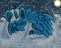Size: 3047x2400 | Tagged: safe, artist:snowfall-13, oc, oc:fleurbelle, alicorn, pony, alicorn oc, cloud, female, high res, horn, mare, moon, sleeping, wings