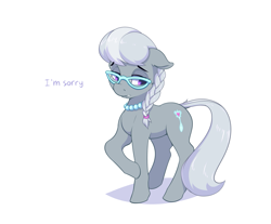 Size: 1965x1630 | Tagged: safe, artist:aquaticvibes, silver spoon, earth pony, pony, g4, apologetic, bronybait, cute, dialogue, female, filly, floppy ears, foal, silverbetes, simple background, solo, talking to viewer, text, white background