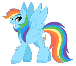 Size: 4830x4185 | Tagged: safe, artist:inspiredpixels, rainbow dash, pegasus, pony, g4, absurd resolution, backwards cutie mark, eyebrows, eyebrows visible through hair, female, lidded eyes, looking at you, mare, simple background, smiling, smiling at you, solo, spread wings, transparent background, wings