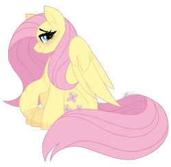 Size: 4605x4486 | Tagged: safe, artist:inspiredpixels, fluttershy, pegasus, pony, g4, absurd resolution, blushing, female, folded wings, looking at you, mare, profile, raised hoof, simple background, sitting, solo, transparent background, wings