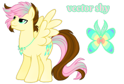 Size: 1596x1080 | Tagged: safe, artist:jvartes6112, oc, oc only, oc:vector shy, butterfly, pony, jewelry, male, necklace, offspring, parent:fluttershy, parent:oc:jv6112, parents:canon x oc, simple background, smiling, solo, stallion, transparent background, wings