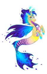 Size: 1024x1623 | Tagged: safe, artist:xcosmicghostx, oc, oc only, hybrid, merpony, seapony (g4), siren, blue wings, concept, dorsal fin, fin wings, fins, fish tail, flowing tail, glowing, simple background, solo, tail, transparent background, wings