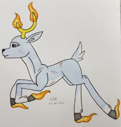 Size: 2940x3073 | Tagged: safe, artist:agdapl, deer, antlers, crossover, deerified, female, high res, pyro (tf2), rule 63, signature, solo, species swap, team fortress 2, traditional art