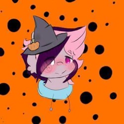 Size: 350x350 | Tagged: safe, artist:chyoatas, oc, oc only, earth pony, pony, abstract background, blushing, earth pony oc, hat, solo, witch hat