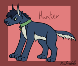 Size: 1750x1500 | Tagged: safe, artist:misskanabelle, oc, oc only, oc:hunter, diamond dog, abstract background, adopted offspring, collar, diamond dog oc, male, parent:pinkie pie, parent:princess skystar, parents:skypie, signature, solo