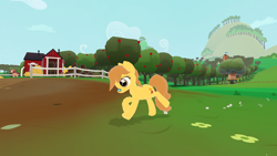 Size: 1920x1080 | Tagged: safe, artist:pegasski, oc, oc only, oc:anna autumn, earth pony, pony, legends of equestria, g4, 3d, barn, duo, duo female, earth pony oc, female, game, game screencap, mare, outdoors, running, solo focus, video game