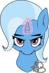 Size: 1063x1574 | Tagged: safe, alternate version, artist:mranthony2, trixie, pony, unicorn, g4, angry, bust, hatless, head down, looking at you, magic, magic aura, missing accessory, portrait, simple background, solo, transparent background