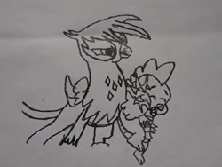 Size: 1032x774 | Tagged: safe, artist:spikeabuser, gilda, spike, dragon, g4, griffon the brush off, abuse, black and white, drawing, elbowing, female, grayscale, male, monochrome, op is a duck, op is trying to start shit, scene interpretation, shitposting