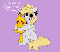 Size: 4096x3540 | Tagged: safe, artist:kittyrosie, derpy hooves, pegasus, pikachu, pony, g4, crossover, cute, derpabetes, digital art, duo, female, high res, male, mare, open mouth, open smile, pokémon, simple background, smiling, this will end in electrocution, weapons-grade cute