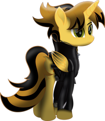 Size: 7717x8892 | Tagged: safe, artist:php178, derpibooru exclusive, oc, oc only, oc:killer epic, alicorn, pony, fallout equestria, g4, rainbow roadtrip, .svg available, absurd resolution, adorable distress, alicorn oc, belt, black, butt, clothes, colored wings, confused, cross necklace, cute, dock, dock fluff, epibetes, folded wings, gradient wings, gun, handgun, horn, inkscape, jacket, jewelry, killer eplot, leather jacket, lidded eyes, lincoln brewster, looking at you, looking back, looking back at you, male, movie accurate, necklace, pipbuck, pistol, plot, ponified, raised eyebrow, rear view, revolver, simple background, stallion, stallion oc, strap, svg, three quarter view, transparent background, two toned mane, two toned tail, utility belt, vector, weapon, wings, zipper