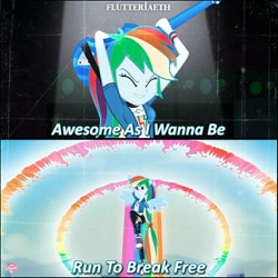 Size: 1080x1080 | Tagged: safe, edit, edited screencap, editor:flutteriaeth, screencap, rainbow dash, equestria girls, g4, my little pony equestria girls: better together, my little pony equestria girls: rainbow rocks, run to break free, awesome as i want to be, bass guitar, clothes, cute, cutie mark, cutie mark on clothes, dashabetes, eyes closed, female, geode of super speed, hoodie, jewelry, magical geodes, musical instrument, necklace, ponied up, shoes, smiling, sneakers, solo, wings