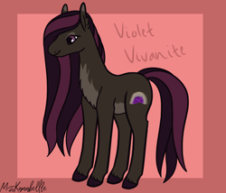 Size: 1750x1500 | Tagged: safe, artist:misskanabelle, oc, oc only, oc:violet vivanite, earth pony, pony, abstract background, colored hooves, earth pony oc, female, mare, offspring, parent:maud pie, parent:mud briar, parents:maudbriar, signature, solo