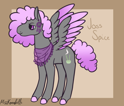 Size: 1750x1500 | Tagged: safe, artist:misskanabelle, oc, oc only, oc:joss spice, pegasus, pony, abstract background, colored hooves, male, neckerchief, offspring, parent:maud pie, parent:mud briar, parents:maudbriar, pegasus oc, signature, solo, stallion, two toned wings, wings