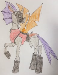 Size: 2468x3190 | Tagged: safe, artist:agdapl, changeling, changelingified, clothes, crossover, high res, looking back, pyro (tf2), raised hoof, signature, solo, species swap, team fortress 2, traditional art