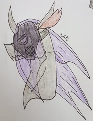 Size: 1778x2310 | Tagged: safe, artist:agdapl, changeling, bust, changelingified, crossover, gas mask, mask, pyro (tf2), signature, solo, species swap, team fortress 2, traditional art