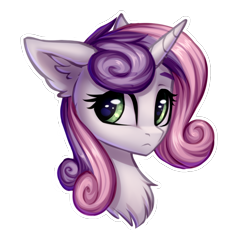 Size: 1956x1830 | Tagged: safe, artist:setharu, sweetie belle, pony, unicorn, g4, bust, chest fluff, cute, diasweetes, ear fluff, female, frown, mare, older, older sweetie belle, portrait, simple background, solo, transparent background, white outline