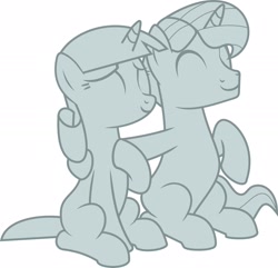 Size: 2048x1977 | Tagged: artist needed, safe, night light, twilight velvet, pony, unicorn, g4, eyes closed, female, high res, male, mare, petrification, ship:nightvelvet, shipping, side hug, simple background, smiling, stallion, stone, straight, turned to stone, white background