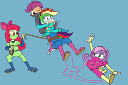 Size: 2500x1667 | Tagged: safe, artist:bugssonicx, apple bloom, rainbow dash, scootaloo, sweetie belle, human, equestria girls, g4, ambush, bondage, bow, brightly colored ninjas, chloroform, cutie mark crusaders, female, kunoichi, lasso, martial arts, mask, ninja, one eye closed, rainbond dash, rope, sandals, surprised, sweep kick