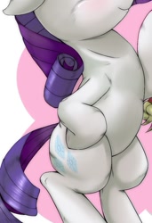 Size: 714x1043 | Tagged: safe, artist:kurogewapony, edit, rarity, pony, unicorn, g4, belly, bipedal, blushing, cropped, floppy ears, hoof on hip, pictures of bellies, smiling, solo