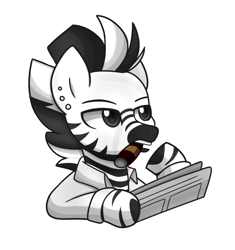 Size: 2986x3176 | Tagged: artist needed, safe, oc, oc only, oc:noir et blanc, zebra, semi-anthro, arm hooves, cigar, high res, investigator, newspaper, solo