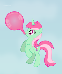 Size: 2083x2459 | Tagged: safe, artist:starcollider, minty bubblegum, pony, unicorn, g4, atg 2021, bubblegum, flying, food, gum, high res, newbie artist training grounds, show accurate, sky, solo, vector