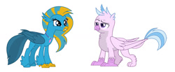 Size: 1280x529 | Tagged: safe, artist:rachelj07, gallus, silverstream, classical hippogriff, griffon, hippogriff, g4, jewelry, necklace, palette swap, recolor