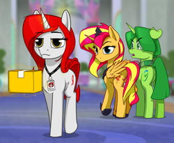 Size: 7200x5900 | Tagged: safe, artist:dacaoo, sunset shimmer, oc, oc:sber, oc:yandex, alicorn, pony, unicorn, g4, absurd resolution, alicornified, canon x oc, clothes, cyrillic, distracted boyfriend meme, dock, eyelashes, eyes on the prize, featureless crotch, female, glowing horn, horn, lesbian, lesbian in front of boys, looking at someone, looking back, magic, male, mare, mare on mare, no eyelashes, ponified, race swap, russian, sber, scarf, shimmercorn, stallion, straight, telekinesis, xk-class end-of-the-world scenario, yandex