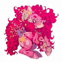 Size: 2048x2048 | Tagged: safe, artist:wiccafruit, pinkie pie, earth pony, pony, g4, accessory, alternate hairstyle, bandaid, bow, high res, smiling, solo, tail bow