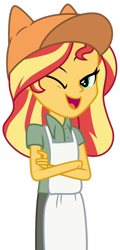 Size: 1024x2127 | Tagged: safe, artist:emeraldblast63, sunset shimmer, equestria girls, g4, clothes, clothes swap, female, looking at you, one eye closed, open mouth, open smile, purrito, smiling, smiling at you, solo, uniform, we bare bears, wink