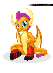 Size: 941x1280 | Tagged: safe, artist:drake, smolder, dragon, g4, clothes, cute, dragoness, female, fetish, looking at you, simple background, smiling, smiling at you, smolderbetes, sock fetish, socks, solo, transparent background