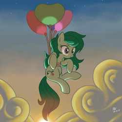 Size: 3000x3000 | Tagged: safe, artist:theratedrshimmer, wallflower blush, earth pony, pony, equestria girls, g4, 2021, :t, balloon, chest fluff, cloud, cute, equestria girls ponified, featured image, female, floating, flowerbetes, freckles, heart balloon, high res, mare, party balloon, ponified, scrunchy face, solo, sweet dreams fuel, then watch her balloons lift her up to the sky