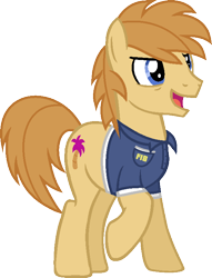 Size: 584x765 | Tagged: safe, artist:pegasski, artist:ponybasesrus, oc, oc only, earth pony, pony, g4, base used, clothes, earth pony oc, male, open mouth, open smile, raised hoof, smiling, solo, stallion