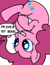 Size: 750x975 | Tagged: safe, artist:nopony, pinkie pie, earth pony, pony, g4, atg 2021, female, literal, mare, newbie artist training grounds, pun, simple background, solo, speech bubble, transparent background, upside down, visual pun