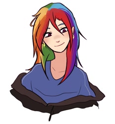Size: 1223x1320 | Tagged: safe, artist:meliciamelano, rainbow dash, human, g4, bust, clothes, ear piercing, female, humanized, piercing, smiling, solo
