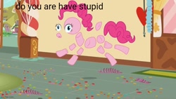 Size: 800x450 | Tagged: safe, edit, edited screencap, screencap, pinkie pie, g4, the one where pinkie pie knows, do you are have stupid, grammar error, imgflip, intentional grammar error, meme, reaction image, roblox