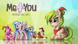 Size: 2500x1407 | Tagged: safe, artist:duskie-06, autumn blaze, derpy hooves, fluttershy, pinkie pie, silverstream, oc, classical hippogriff, hippogriff, kirin, pegasus, pony, g4, female, mare, mouth hold, needle, pegasus oc, plushie