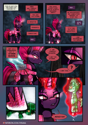 Size: 2480x3508 | Tagged: safe, artist:dsana, tempest shadow, pony, unicorn, comic:a storm's lullaby, g4, armor, comic, crystal armor, female, glowing eyes, glowing horn, high res, horn, magic, magic aura, mare, plushie, scar, solo, telekinesis