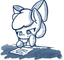 Size: 808x750 | Tagged: safe, artist:arielsbx, apple bloom, earth pony, pony, g4, bored, female, filly, pencil, solo