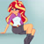 Size: 1280x1280 | Tagged: safe, artist:xjenn9, sunset shimmer, equestria girls, g4, belt, blushing, boots, camp everfree outfits, clothes, denim shorts, dreamworks face, eyebrows, eyebrows visible through hair, female, grin, high heel boots, long hair, ponied up, pony ears, seductive, seductive pose, shoes, shorts, sitting, sketch, smiling, solo, two toned hair, yellow skin