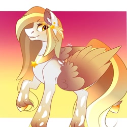 Size: 1080x1080 | Tagged: safe, artist:tessa_key_, oc, oc only, pegasus, pony, abstract background, female, hoof fluff, mare, pegasus oc, peytral, raised hoof, signature, solo, wings