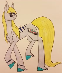 Size: 2676x3169 | Tagged: safe, artist:agdapl, oc, oc only, earth pony, pony, earth pony oc, high res, looking back, raised hoof, signature, solo, traditional art, unshorn fetlocks