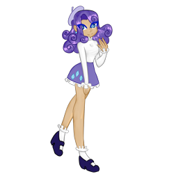 Size: 3000x3000 | Tagged: safe, artist:verryberrymochi, rarity, human, g4, alternate hairstyle, ankle socks, asian, beret, clothes, ear piercing, earring, female, frilly socks, hat, high heels, high res, humanized, jewelry, korean, mary janes, piercing, shoes, simple background, skirt, socks, solo, sweater, transparent background