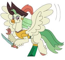 Size: 2623x2448 | Tagged: safe, artist:supahdonarudo, captain celaeno, classical hippogriff, hippogriff, g4, my little pony: the movie, amputee, classical hippogriffied, crystal pegleg, ear piercing, earring, hat, high res, hippogriffied, jewelry, peg leg, piercing, pirate, pirate hat, prosthetic leg, prosthetic limb, prosthetics, simple background, species swap, spread wings, sword, transparent background, weapon, wings